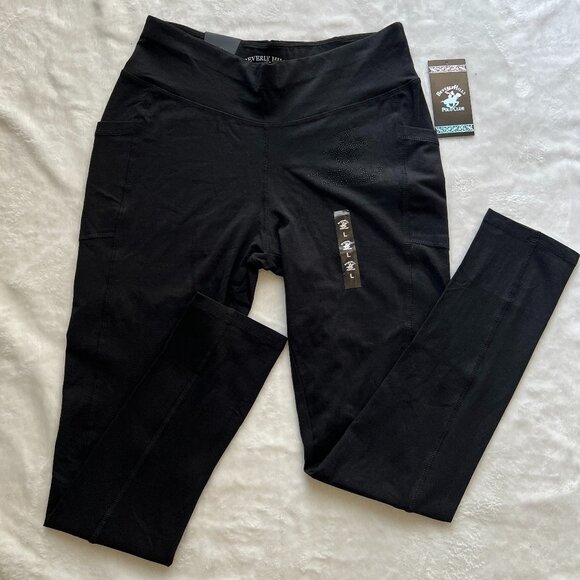 Beverly Hills Polo Club Pants - Beverly Hills Polo Club Leggings Womens Large Sparkle Logo Black New with Tags